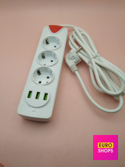 Мережевий подовжувач 3 розетки + 3 USB 2 метри