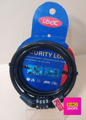 Замок велосипедний тросовий кодовий Чорний 1м