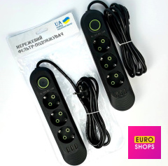 Мережевий фільтр живлення подовжувач UA Power F03U на 3 розетки 3USB 2м Чорний