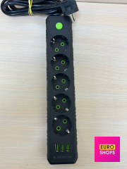 Подовжувач на 5 розеток та 3 USb