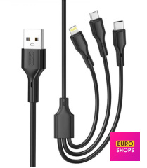 USB Кабель XO NB230 Rock Series 3 in 1 lighting Type-C Micro
