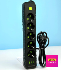 Мережевий фільтр живлення подовжувач UA Power F45U на 5 розеток + 3USB 4м Чорний