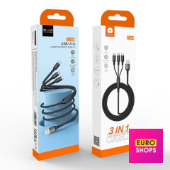 USB Кабель WUW X208 3in1 Lighning Micro Type C 1m Чорний