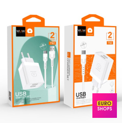 Мережевий Зарядний Пристрій WUW T92 2USB 2.4A Type-C