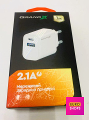 Мережевий зарядний пристрій Grand-X CH-21W   2.1A