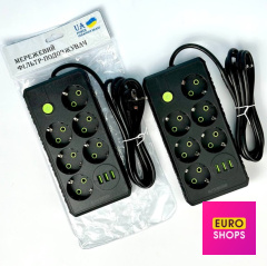 Мережевий фільтр живлення подовжувач UA Power F17U на 6 розеток 3USB 4м Чорний