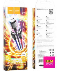 USB Кабель Hoco X76 3 in 1 lighting Type-C Micro 2A